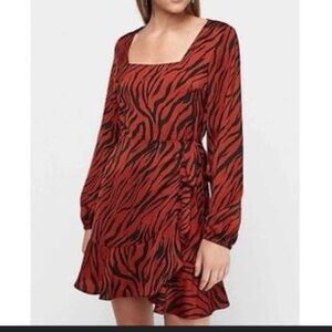 Express zebra print squareneck ruffle mini dress Size XL